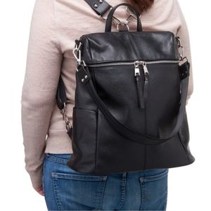 NWT black leather backpack 15X6X13

,